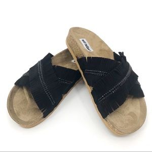 Not Rated Black Fringe with beading sandal. NWT and box
